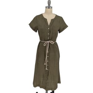 00311 NWOT Talbots Linen Shirtdress Green size 2P preppy coastal summer casual
